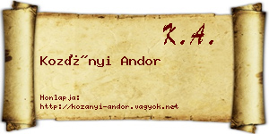 Kozányi Andor névjegykártya